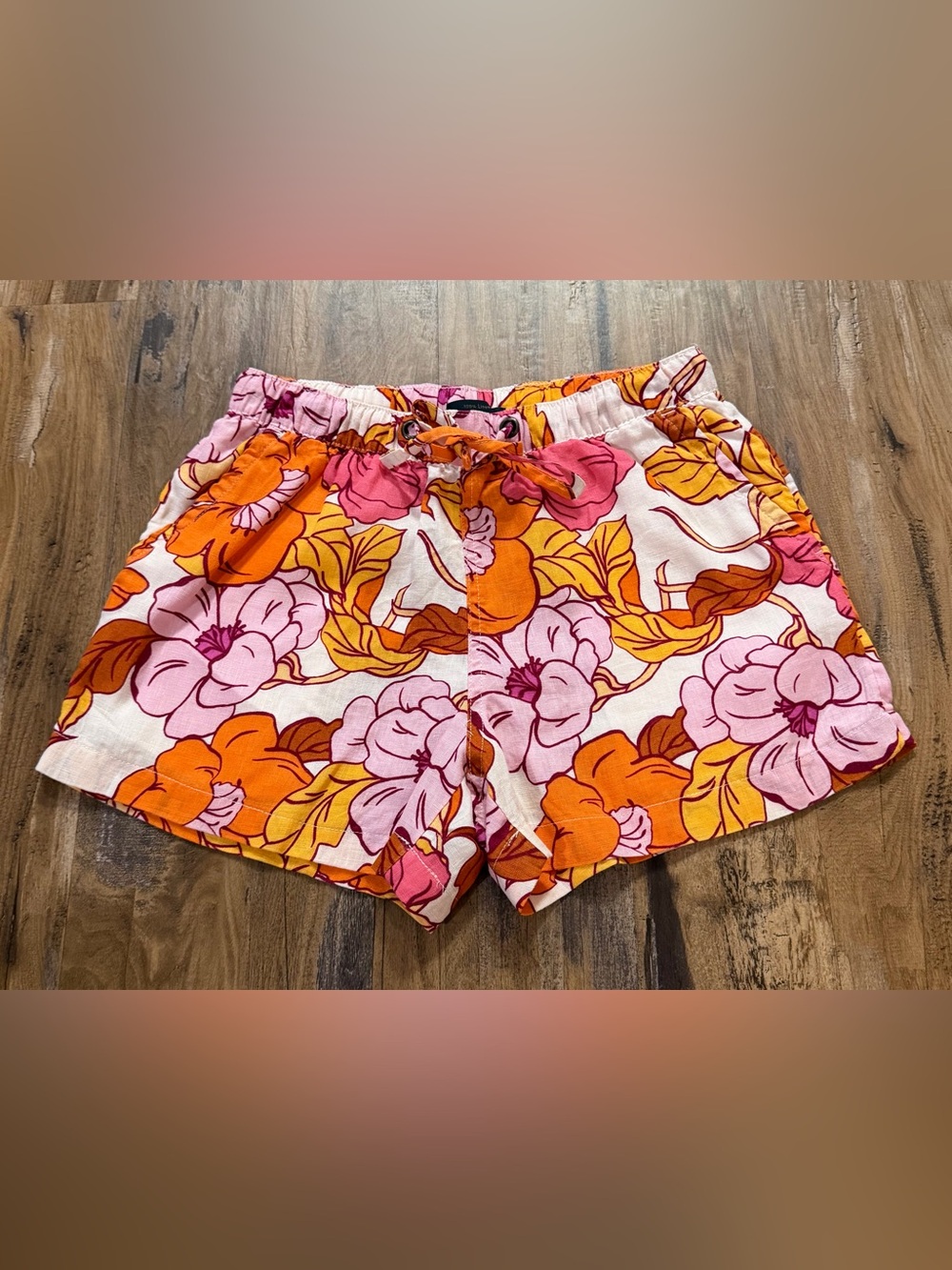 RACHEL Rachel Roy Pink & Orange Floral Tie-Waist Linen Relaxed Women's Shorts